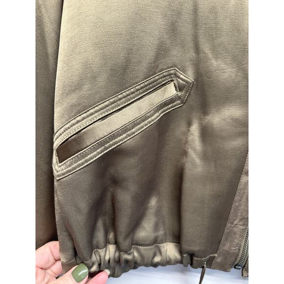 Banana Republic Olive Satin Bomber Jacket Zip Front Drawstring Hem Size M - Picture 3 of 10